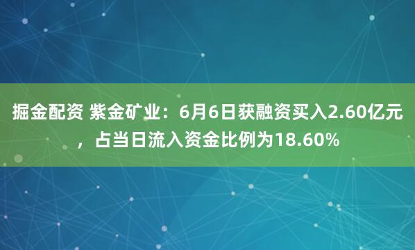 掘金配资 紫金矿业：6月6日获融资买入2.60亿元，占当日流入资金比例为18.60%