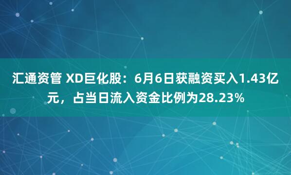汇通资管 XD巨化股：6月6日获融资买入1.43亿元，占当日流入资金比例为28.23%