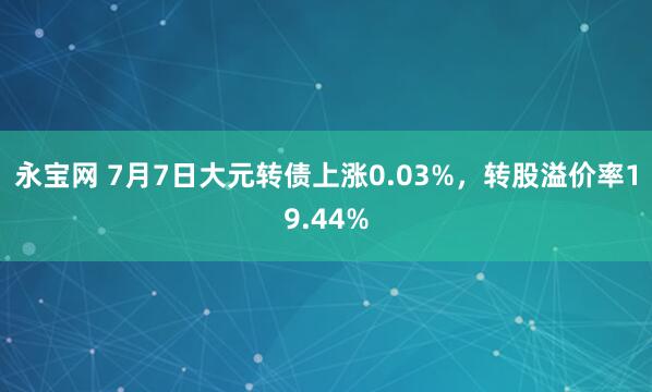 永宝网 7月7日大元转债上涨0.03%，转股溢价率19.44%