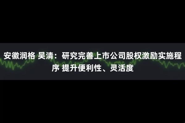 安徽润格 吴清：研究完善上市公司股权激励实施程序 提升便利性、灵活度